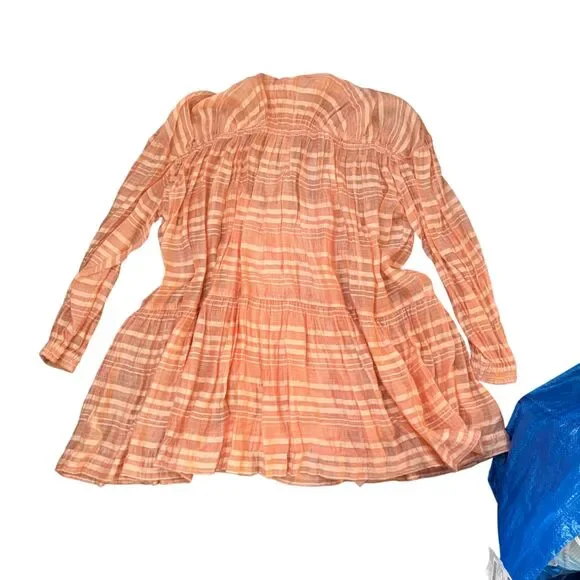 Anthropologie Peach Orange Striped Zip Front Mini Dress with Cotton Slip XL - Picture 4 of 7